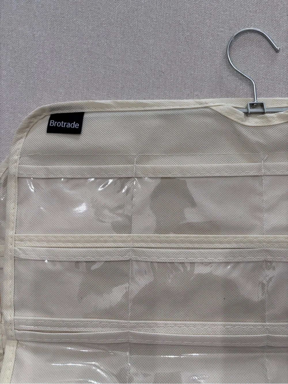 Beige Over-the-Door Hanging Organizer with Clear Pockets